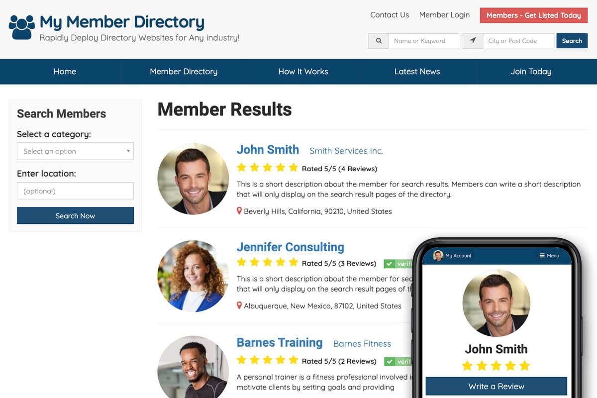 Brilliant Directories frontend member search